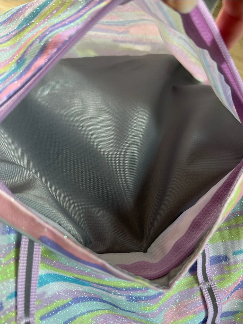 Lands' End ClassMate Backpack in the glitter paint stripe Large 18”